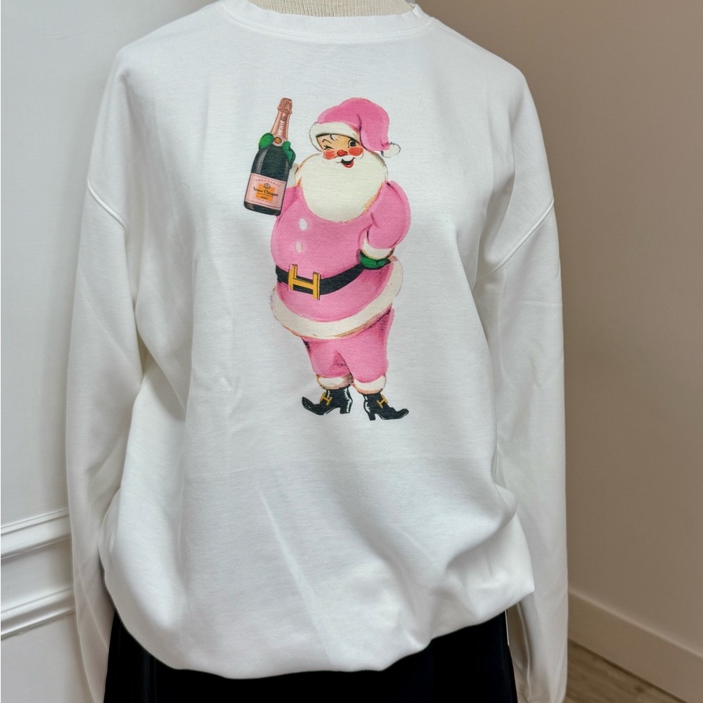Champagne Santa Toss Designs Sweatshirt . Size medium